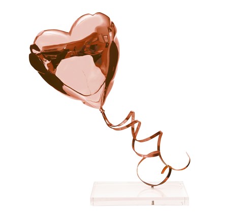 Flying Balloon Heart (Rose Gold) by Mr. Brainwash - Chrome Painted Fiberglass on Acrylic Base